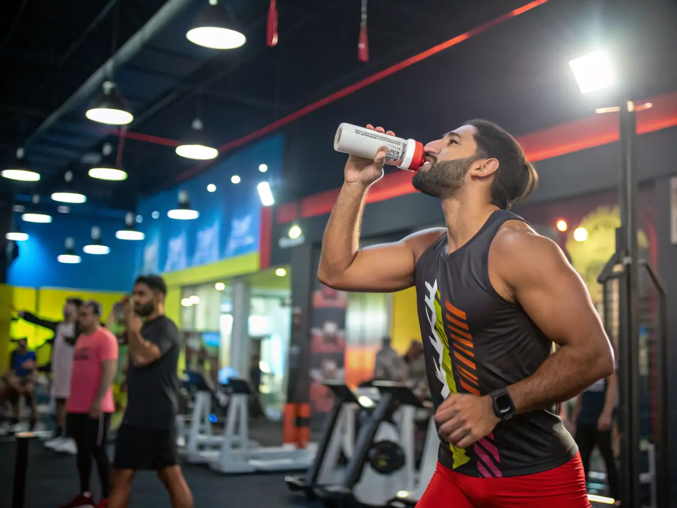 A person energized and focused during a workout, highlighting the benefits of using Nutri Nexus pre-workout supplements.