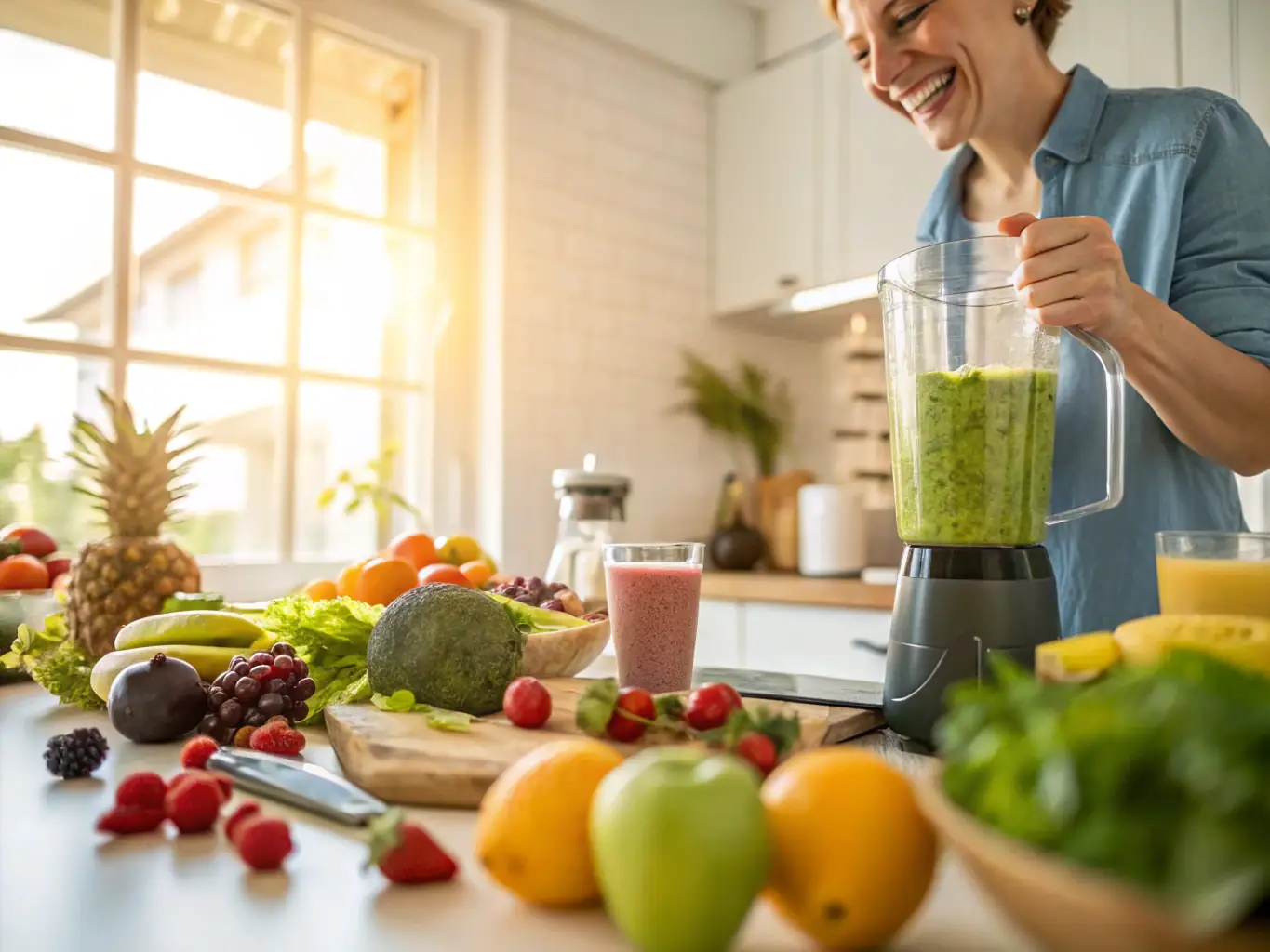 A person preparing a healthy smoothie with Nutri Nexus protein powder, showcasing a vibrant and nutritious start to the day.
